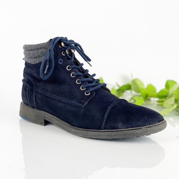 Zara Other - Zara Man Navy Blue Suede Booties Lace Up Sweater